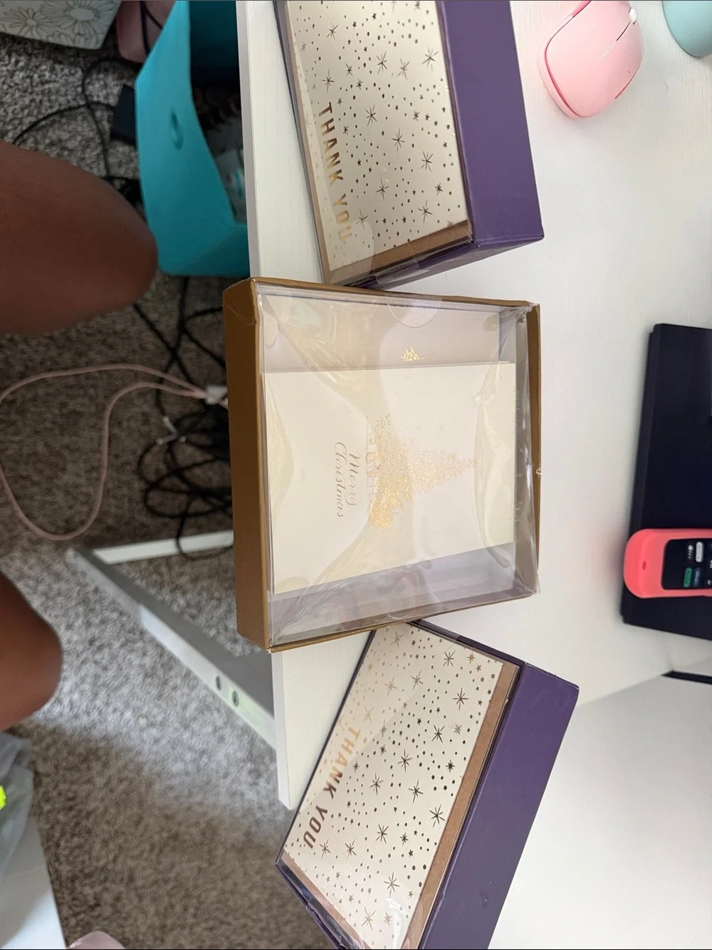 Gold Holiday Card Box — 'Merry Christmas Tree' & 2 boxes of Thank You cards